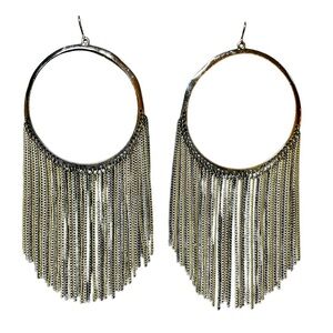 Pewter Eclipse Chain Fringe Chandelier Earrings Silver Gold Pewter Dangler